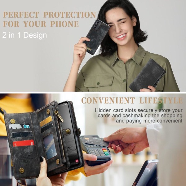 För Samsung Galaxy A14 5G Caseme Retro plånboksfodral - Svart Svart