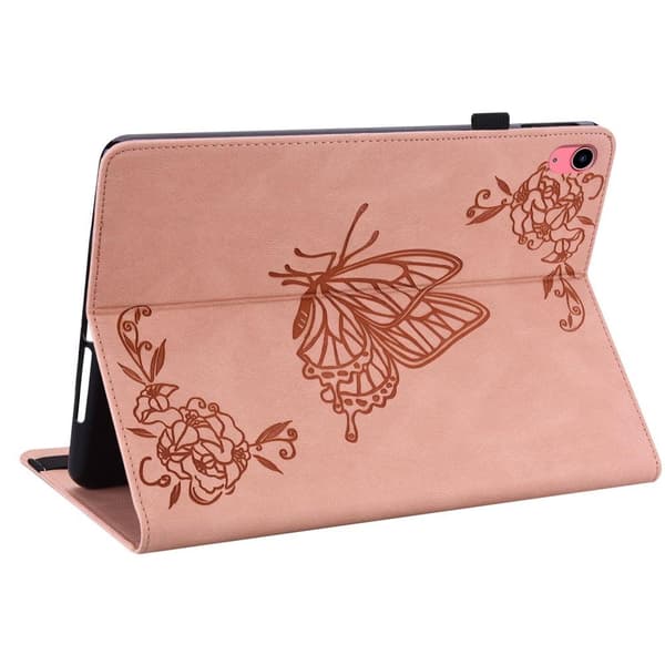 Apple iPad 10.9 2022 Sammenleggbart Veske Kortholder Sommerfugl - Rosa Pink