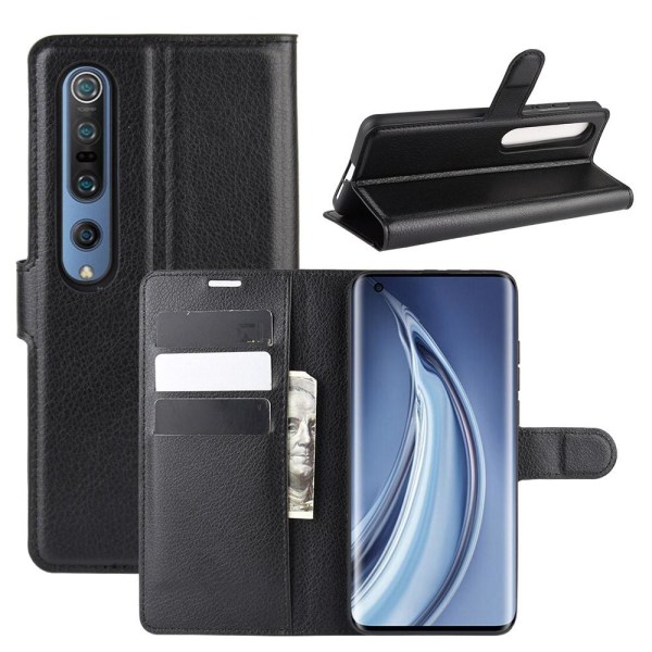 Litchi Wallet Stand Case for Xiaomi Mi 10 / Mi 10 Pro Black