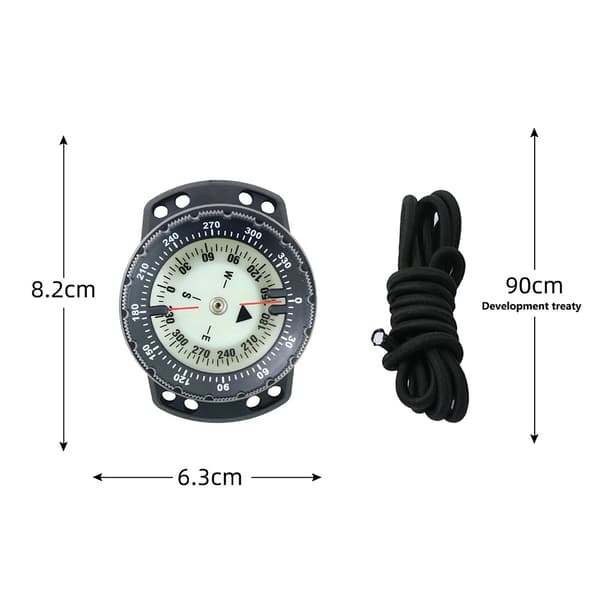 Undervattens 50 m dykkompass elastisk sladd Vattentät Scuba Luminous Kompass Svart one size