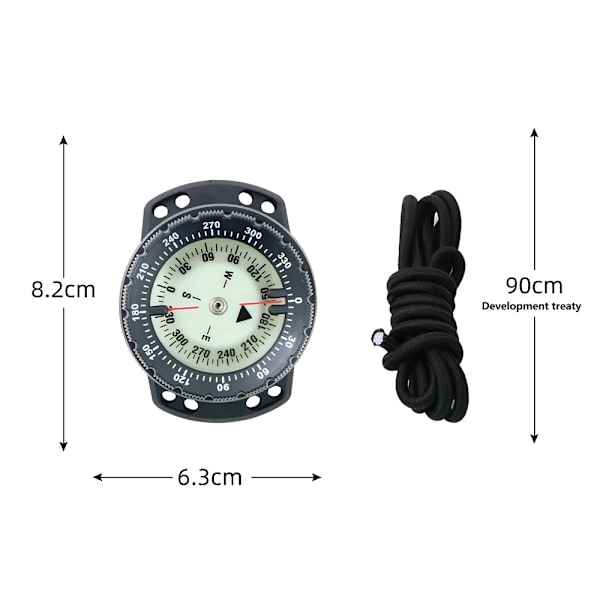 Vedenalainen 50 metrin sukelluskompassi Elastinen johto Vedenpitävä Scuba Luminous Compass Black one size
