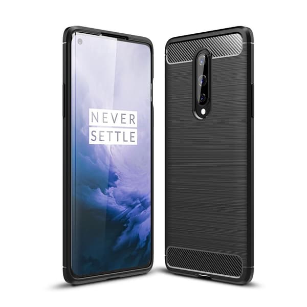 Carbon Fiber Texture Brushed TPU Kansi - OnePlus 8 - Musta Black