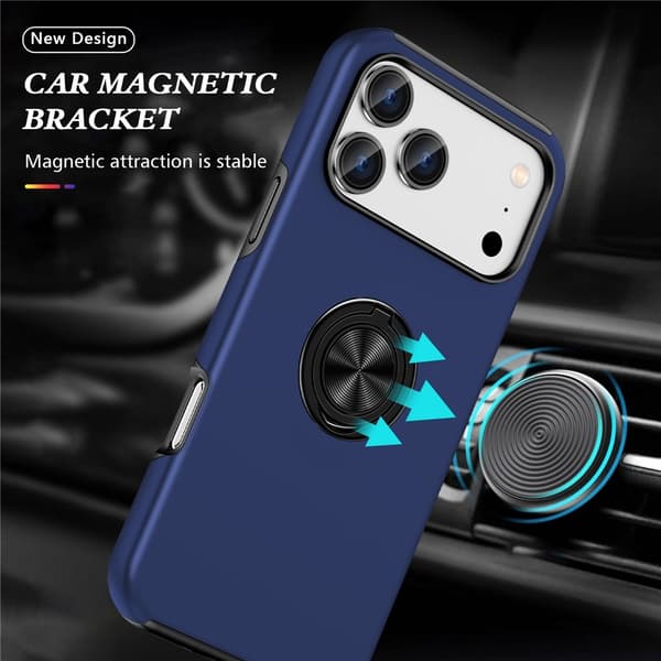 Skal kompatibelt med iPhone 17 Pro, Hybrid skal med Finger Ring - Blå Blå