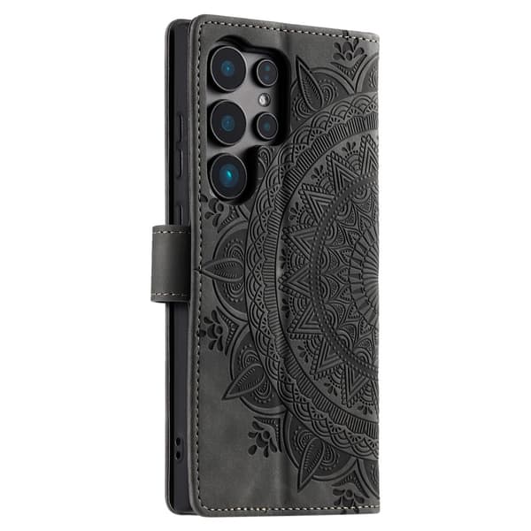 Til Samsung Galaxy S25 Ultra tegnebogscover Cover Shell Mandala Blomstermønster Grey
