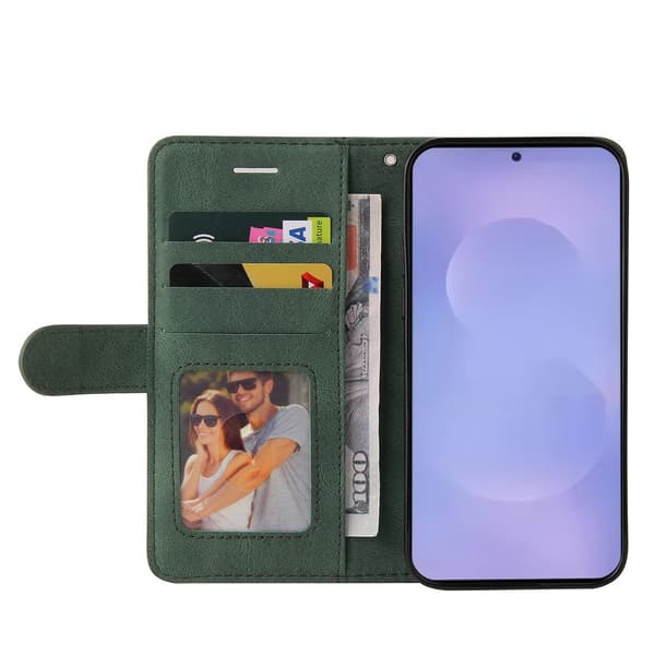 För Samsung Galaxy S26+ Plånboksfodral med Stativ Tvåfärgad Design - Grön Grön