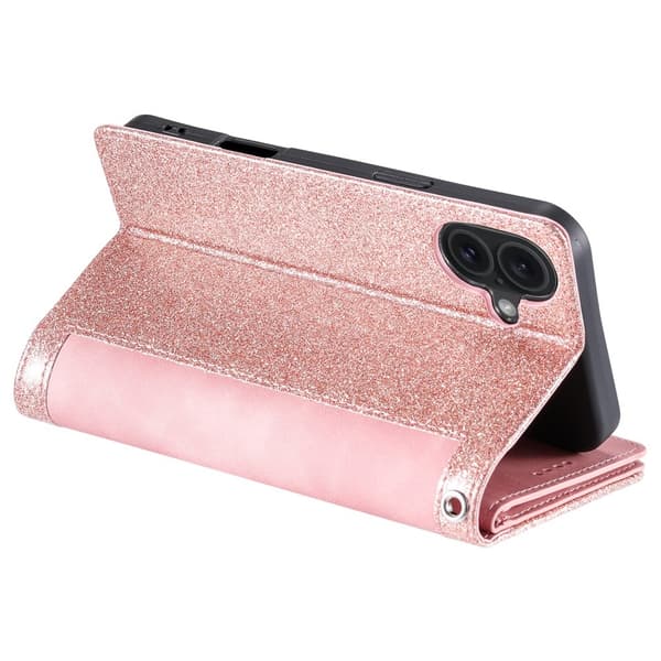 Fodral Kompatibelt med iPhone 17 Fodral med Dragkedja och 9 Kortplatser - Rosa Rosa