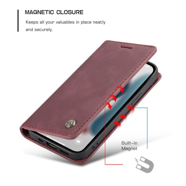 CASEME Retro lompakkokotelo iPhone 13 Prolle - Punainen Red