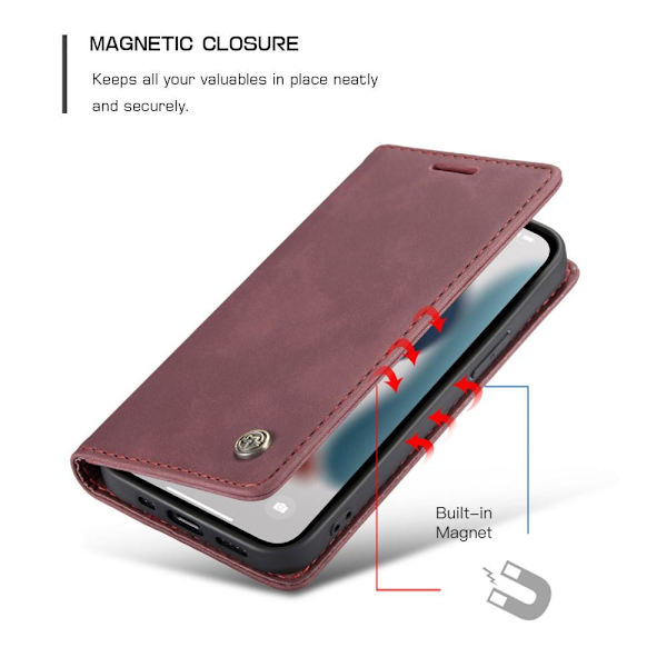 CASEME Retro lompakkokotelo iPhone 13 Prolle - Punainen Red