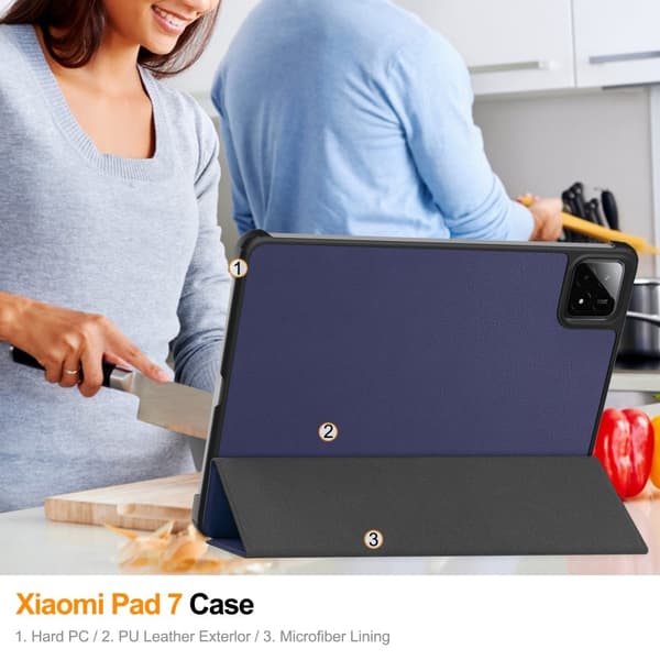 Slim Fit Cover Case til Xiaomi Pad 7 Auto Wake / Sleep - Mørkeblå Blue