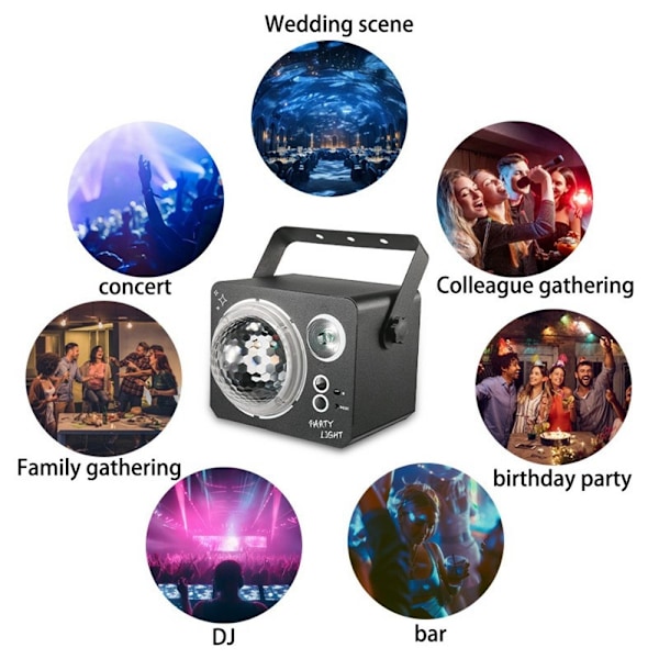 Roterende Magic Ball Laser Light RGB LED Strobe Lydaktivert projektorlampe Black