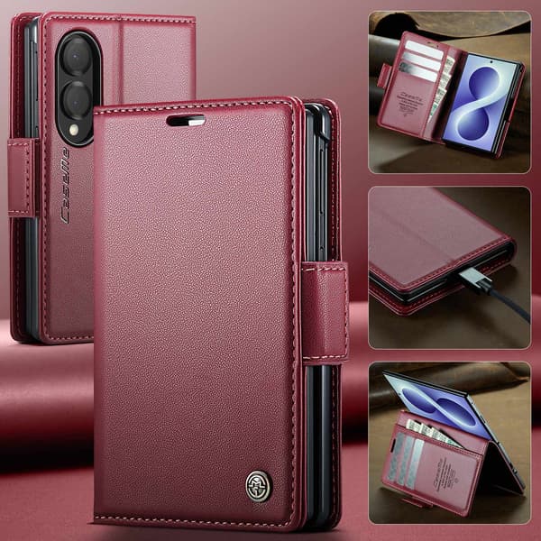 CASEME Glansigt telefonplånboksfodral till Samsung Galaxy Z Fold8 Röd