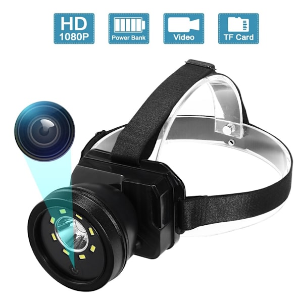 Vanntett 1080P Videokamera Lommelykt Hodelykt Spotlight Black