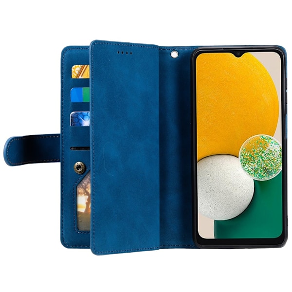 Til Samsung Galaxy S24 FE Etui med Lynlåslomme og 9 Kortlommer i PU-læder – Blå Blue