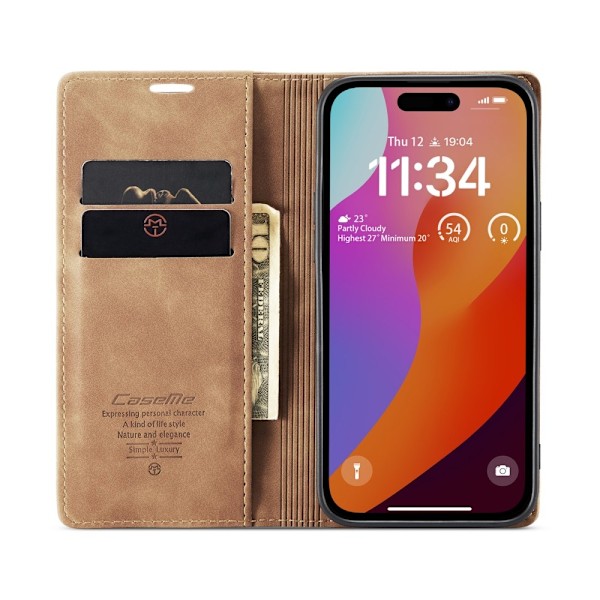 CASEME Retro Lommebokveske for iPhone 16 Pro Brown