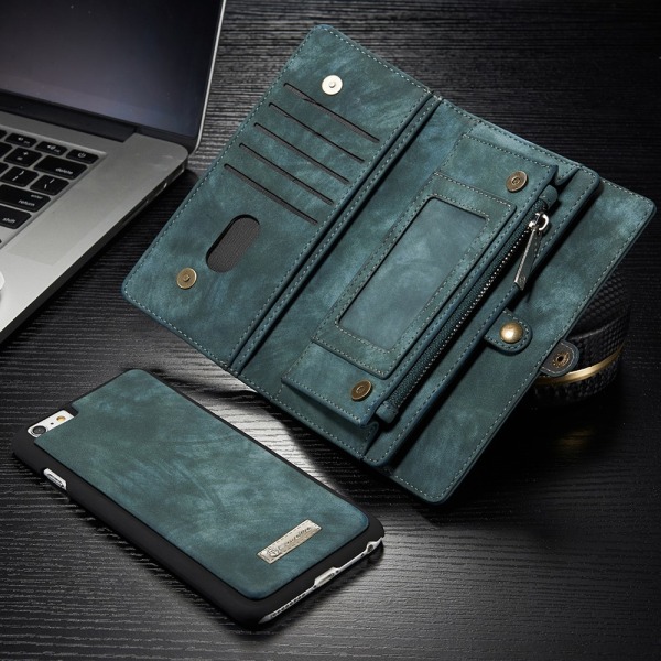 CASEME iPhone 6s 6 Plus Retro Split läder plånboksfodral Blå Blue