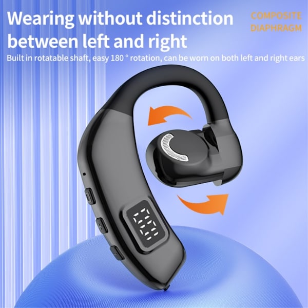 Bluetooth 5.4 yhden korvan kuulokkeet langattomat koukku - musta Black