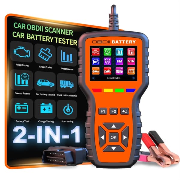 Felkodsläsare 2-i-1 OBD2-skanner batteritestare 40 000 felkoder motordiagnostik Orange