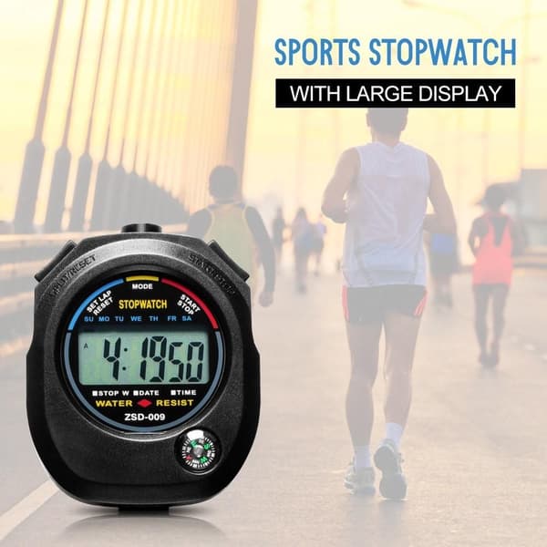 Sportstimer digitalt stopur Dato Tidsalarm Black