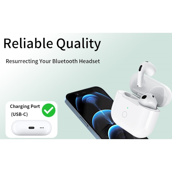 Til AirPods 3 Opladningsetui Indbygget 620mAh batteri Trådløs opladning USB-C White