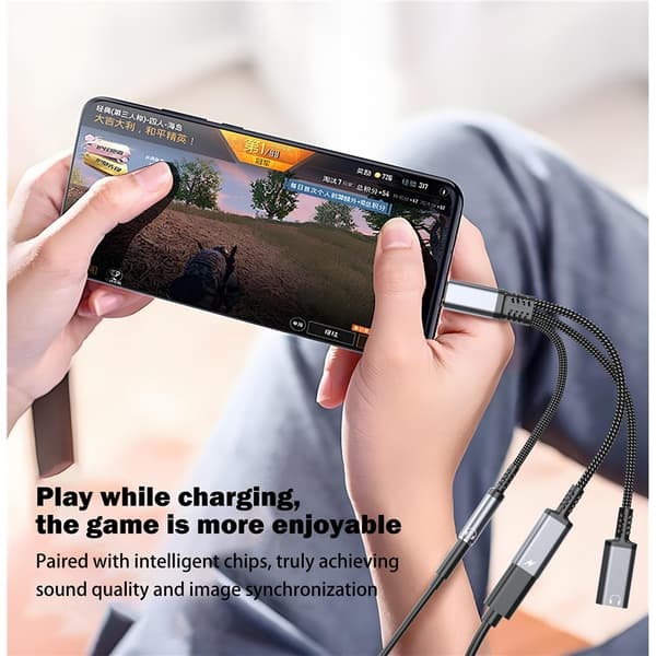 Aux-adapter 60W USB-C til 3,5 mm + USB-C hovedtelefoner + USB-C PD-opladning Black