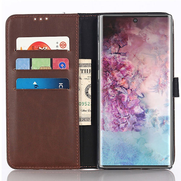 Crazy Horse Wallet Case for Samsung Galaxy Note 10 - Coffee Brown