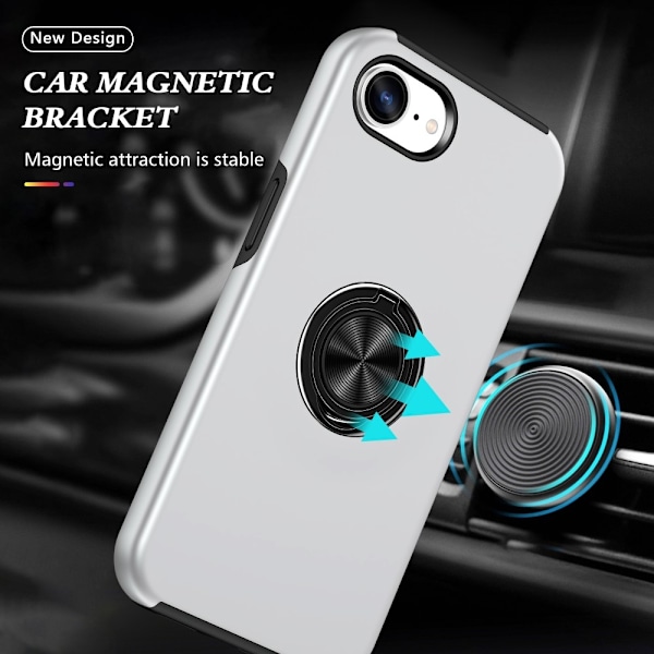 Til iPhone 16e Max Finger Ring Kickstand Hybrid Taske Silver