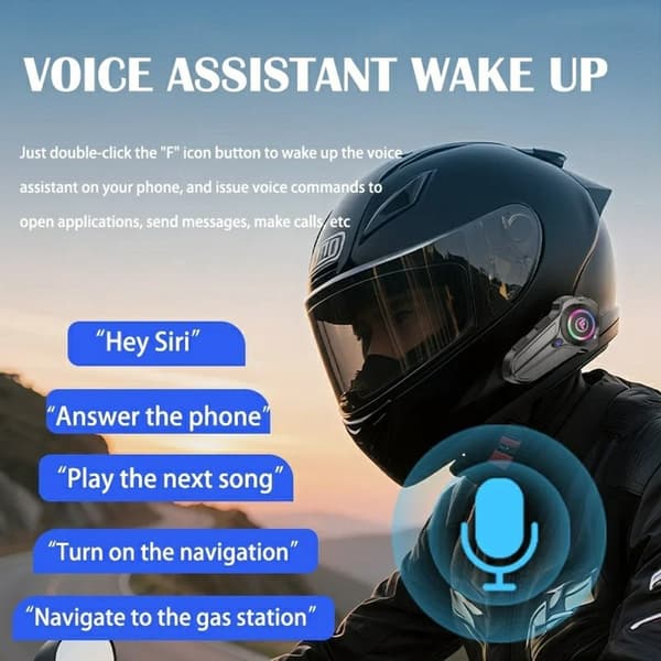 Motorcykelhjelm Bluetooth Intercom Headset IP67 Vandtæt 1000m Rækkevidde Tovejs Black
