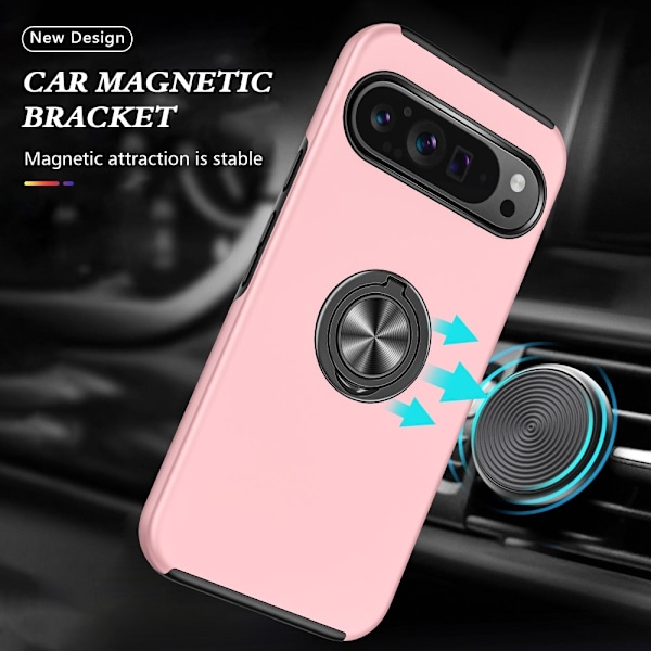 Till Pixel 9 / Pixel 9 Pro Hybrid skal med Finger Ring - Rosa Rosa