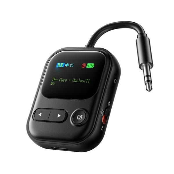 2-i-1 Bluetooth-kompatibel ljudadapter AUX (RX/TX) med LCD-display bil högtalare Svart