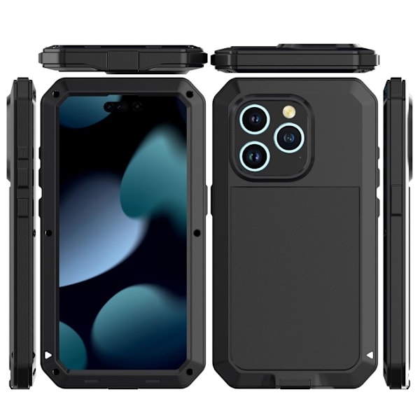 iPhone 15 Pro Max Heavy Duty Robust -hybridikotelo Shell + karkaistu lasi Black