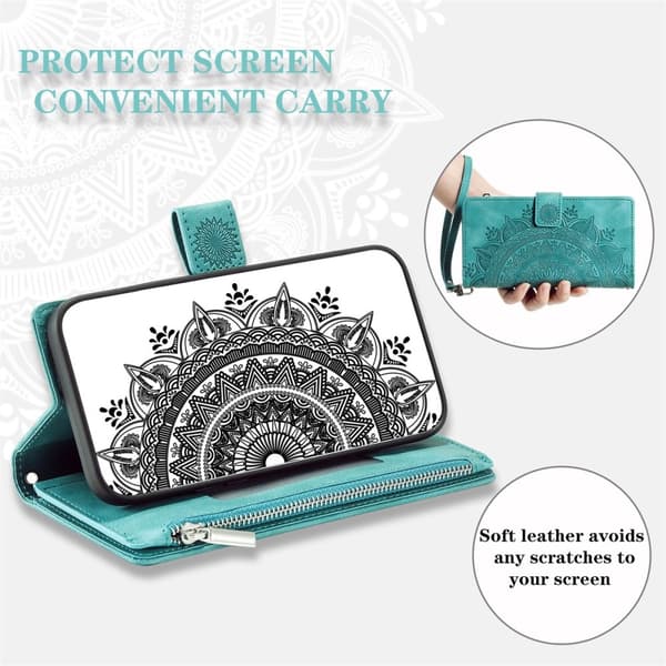 For Samsung Galaxy A26 / A16  Lommebok Deksel Shell Mandala Blomstermønster Green