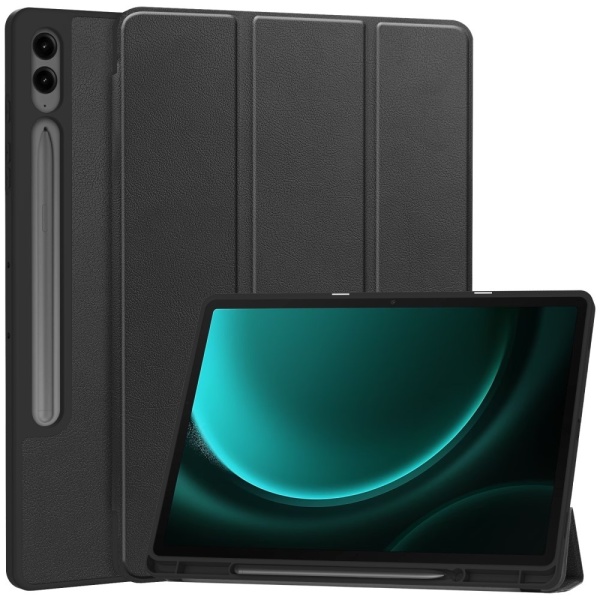 Kolmen taittotelineen älykotelo Samsung Galaxy Tab S9 FE+ / Tab S9+ -puhelimelle Black