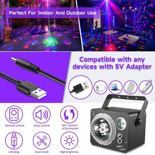 Roterande Magic Ball Laser Light RGB LED Strobe Ljudaktiverad projektorlampa Svart