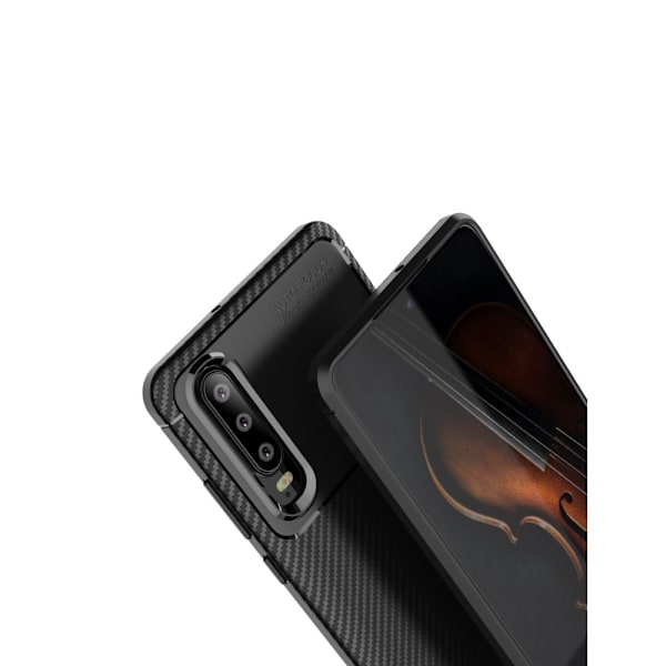 Huawei P30 Karbonfiber Teksturcover - Sort Black