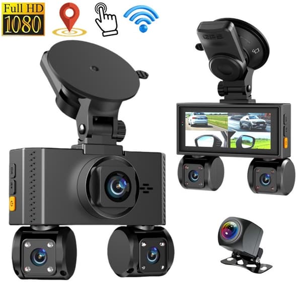Bilkamera WiFi 4-kanals 2K nattsyn Firelinse bil-DVR GPS-modul Step-down-kabel Black
