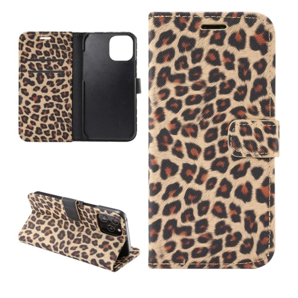 Leopard Pattern Wallet Cover for iPhone 12 / 12 Pro Brown