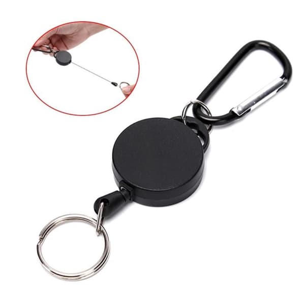 Retractable Key Chain Badge Reel Holder Carabiner Clip - Musta Black