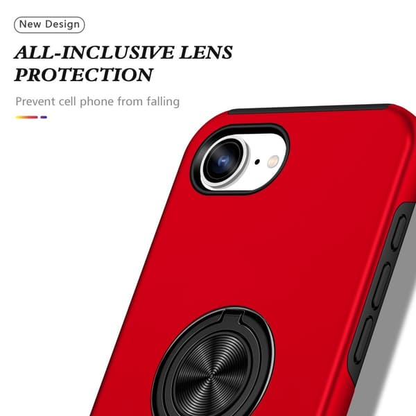 Til iPhone 17e / 16e Finger Ring Kickstand Hybrid Taske Red