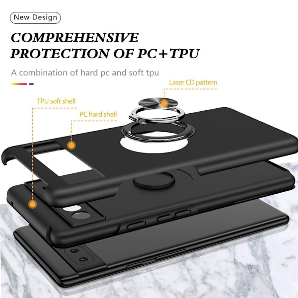 Til Google Pixel 6A Fingerring Kickstand Hybrid Taske - Sort Black