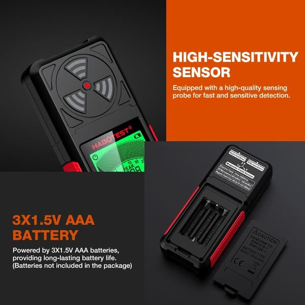 LCD-skærm EMF-detektor 3-akset magnetisk elektrisk RF-feltstrålingsmåler Black