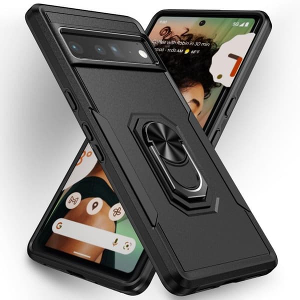 Google Pixel 7 Pro Hybrid Deksel Med Fingerring & Metallplate - Svart Black