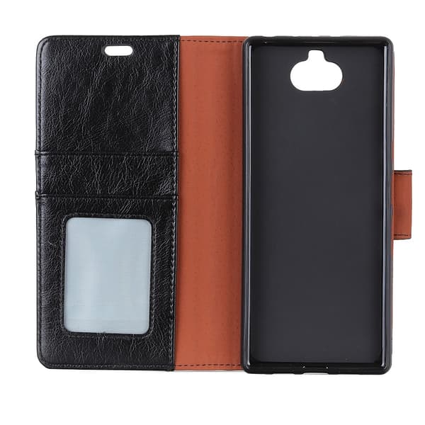Textured Split Leather Wallet Magnetic Suojakuori - Sony Xperia 10 Plus - Musta Black