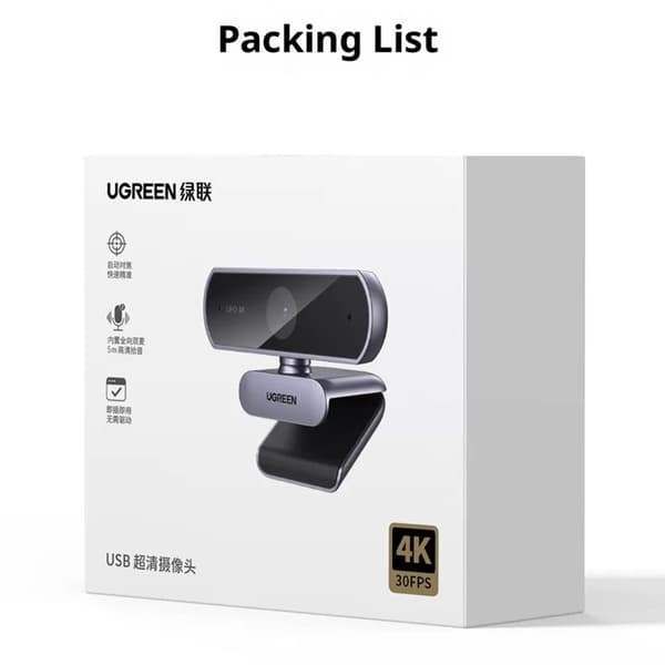 Webkamera PC Bærbar PC Kamera USB 2.0 4K HD Webkamera 8MP Dobbel mikrofon Autofokus Black