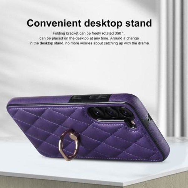 Samsung Galaxy S23 Etui Rhombus Grid Mønster Bagcoverring Kickst Purple