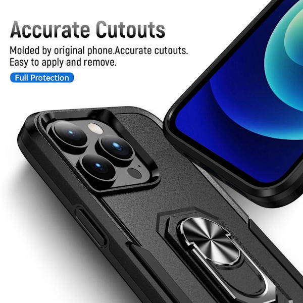 iPhone 14 Pro Stødsikker TPU + PC Kickstand Telefontaske Bilmontering Metalplade - Sort Black