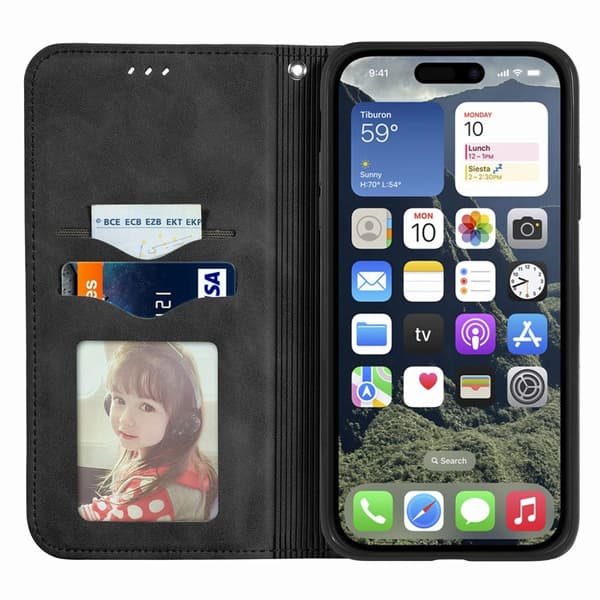 För iPhone 17e / 16e fodral med kortfack magnetiskt absorberande telefonfodra Svart