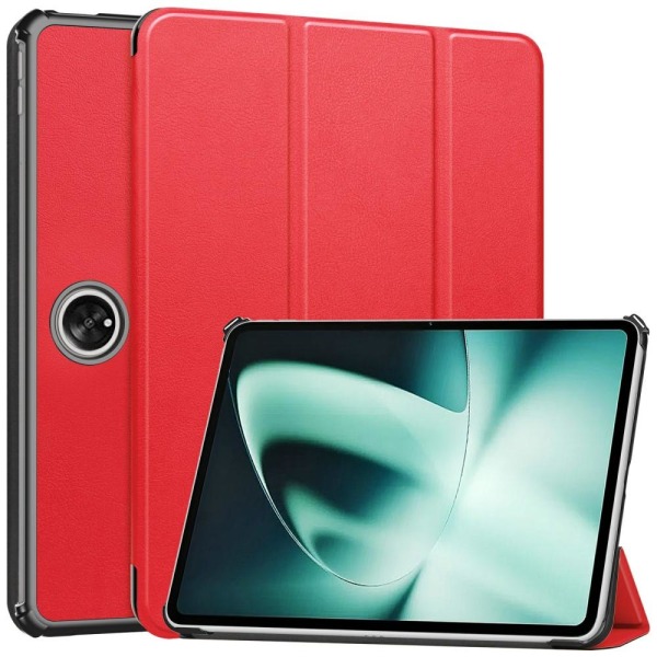 For OnePlus Pad Tri-fold Stativ Våkne / Sove Deksel Tablettveske - Rød Red