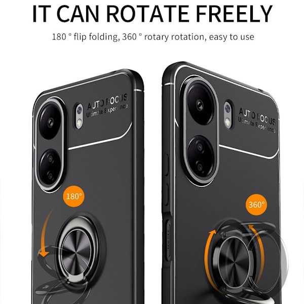 För Xiaomi Redmi 13C Hybrid skal Finger Ring Metall Plåt Svart