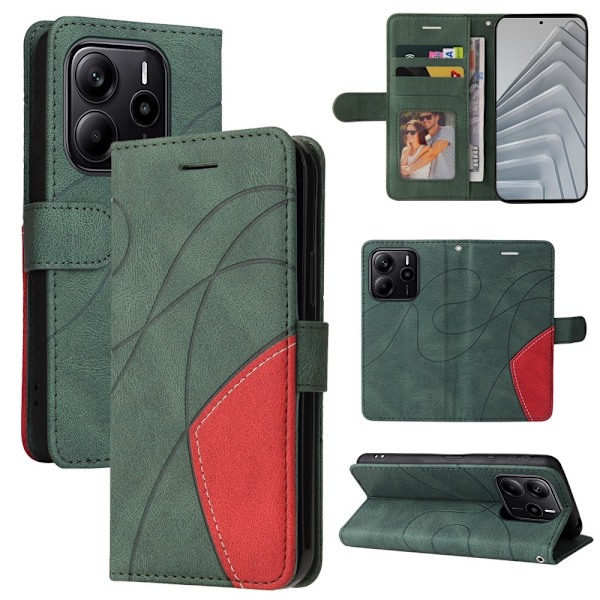 Til Xiaomi Redmi Note 14 4G KT-serie-1 dobbeltfarve tegnebog Green