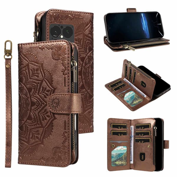 Lommebokdeksel med Mandala-mønster og Håndleddsstropp til Sony Xperia 1 VIII Brown